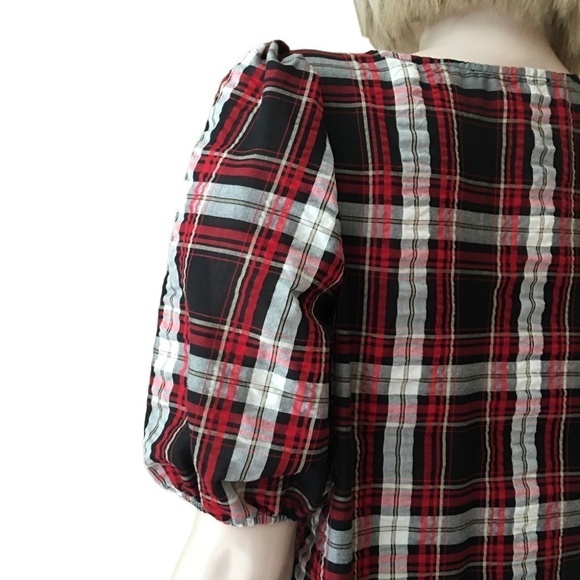 LOFT Blouse Rayon blend Plaid Seersucker Puckered Top Shirt Short Sleeve XS-S - Picture 8 of 15